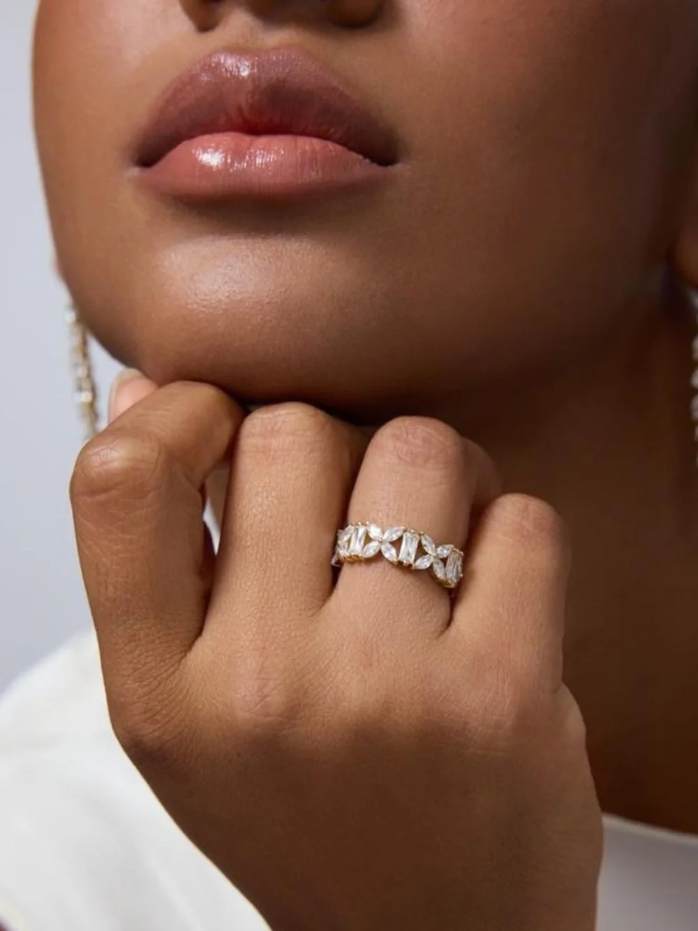Silver Crystal Floral Eternity Band -‎ Women's Jewelry Ring